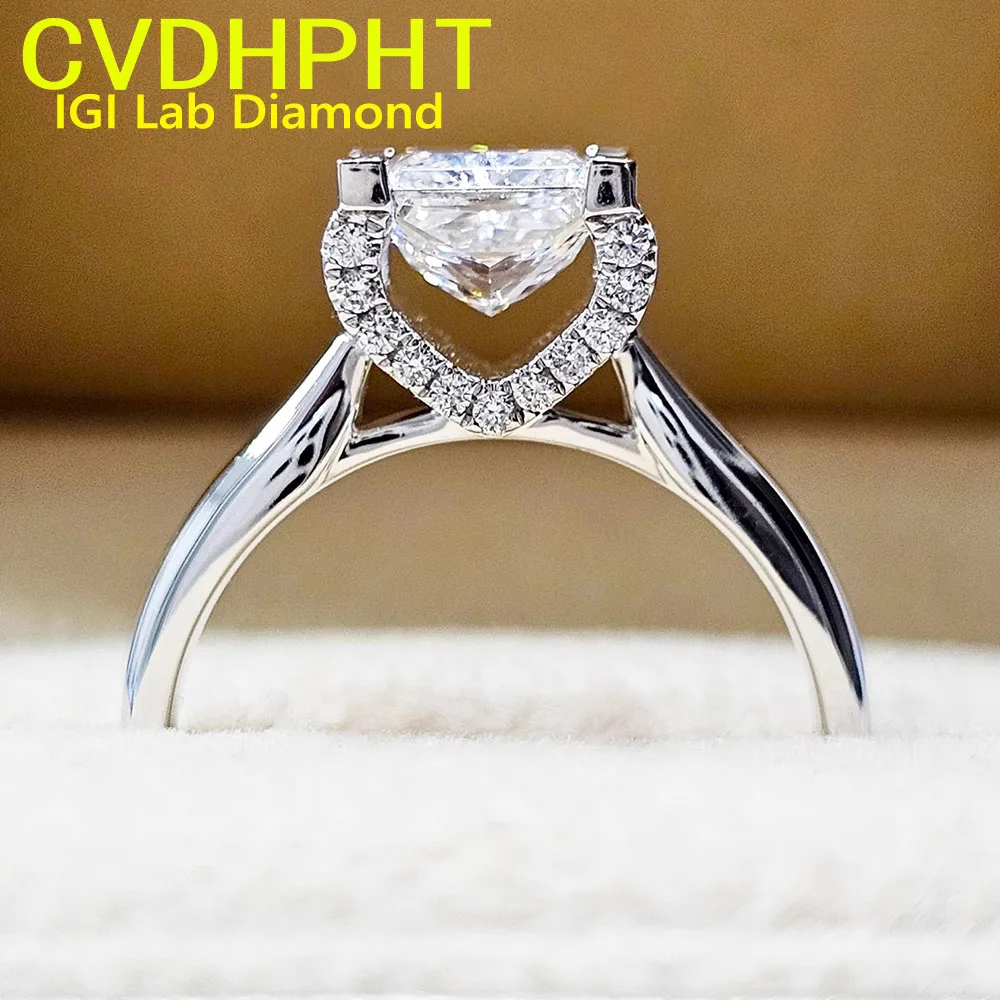 IGI Lab Growing Diamond Ring Princess shape D Color 1 2 3Ct Solid 18K White Gold Ring Diamond wedding Factory Engagement Ring