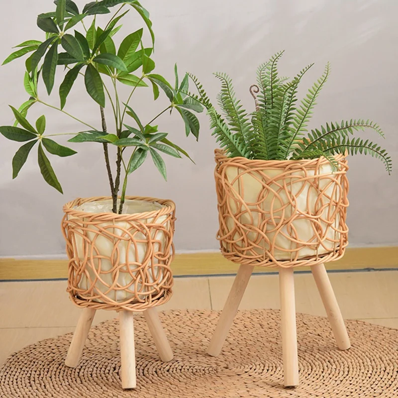 Balcony Floor-Standing Plant Baskets Woven Flower Pots Living Room Decorative Flower Stands Indoor Storage Racks