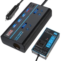 USB/PD/Type-C Chargers 200W ON/OFF Switch Power Adapter DC 12V/24V to AC 110V/220V Converter 8 Ports Sockets Car Inverter QC 3.0