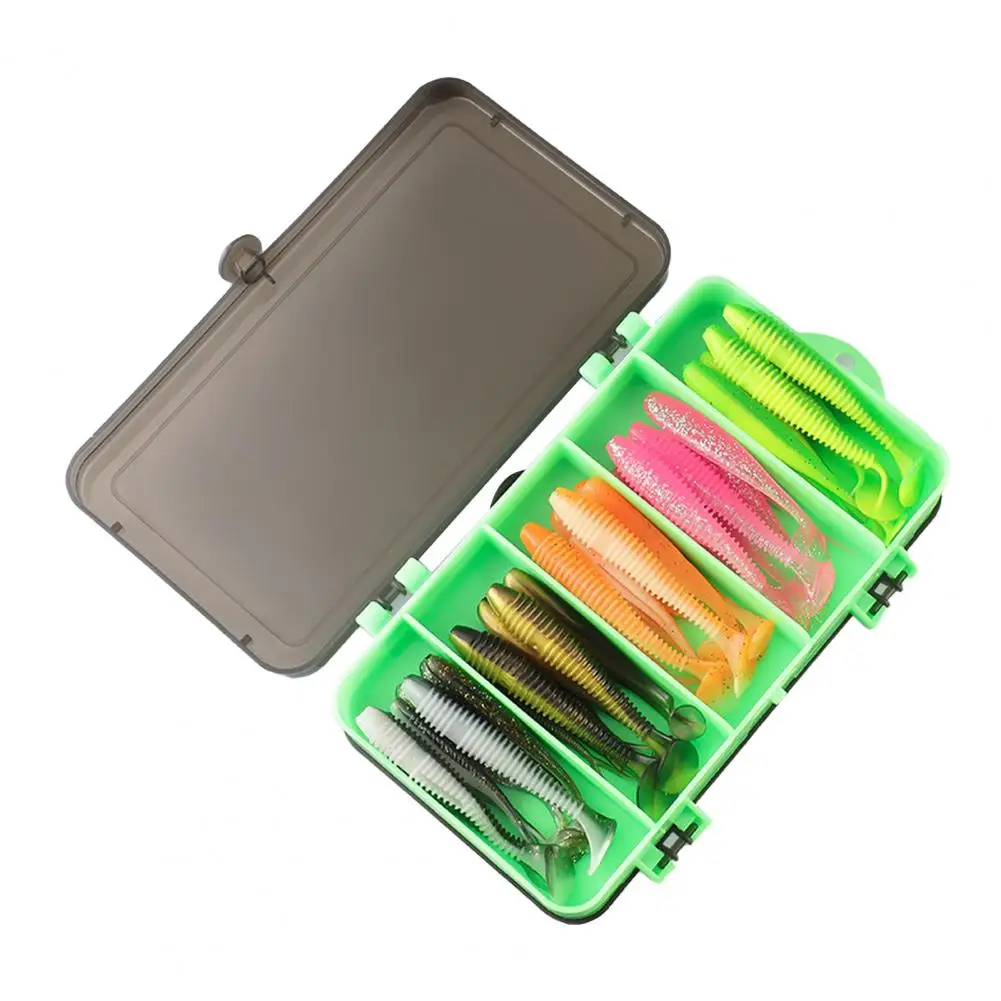 Portable Fishing Lure Box Space-saving Fishing Organizer 63pcs Double-sided Fishing Lure Box with Soft Baits Sharp Hooks for 5