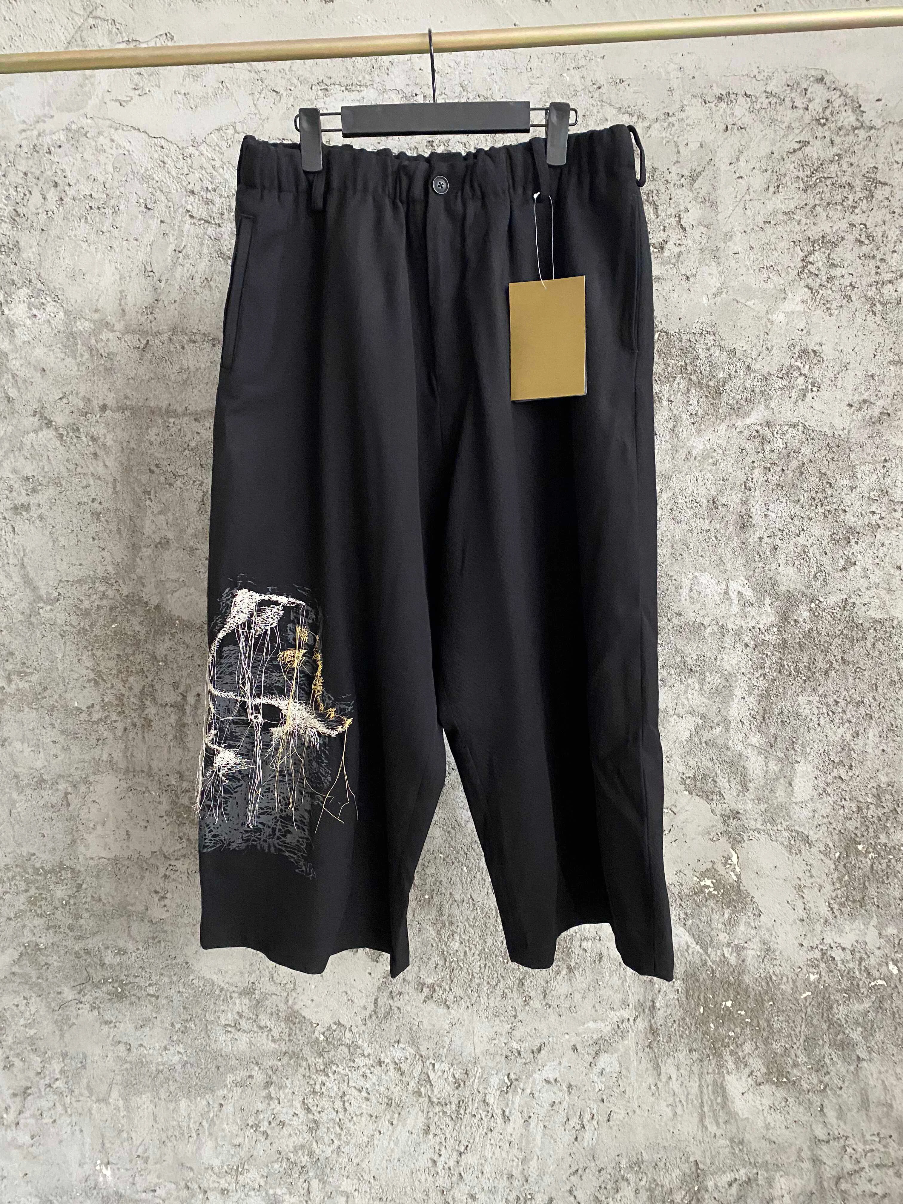 

TOP-YAMAMOTO embroidered float thread discharge Harris elastic waist men's trousers