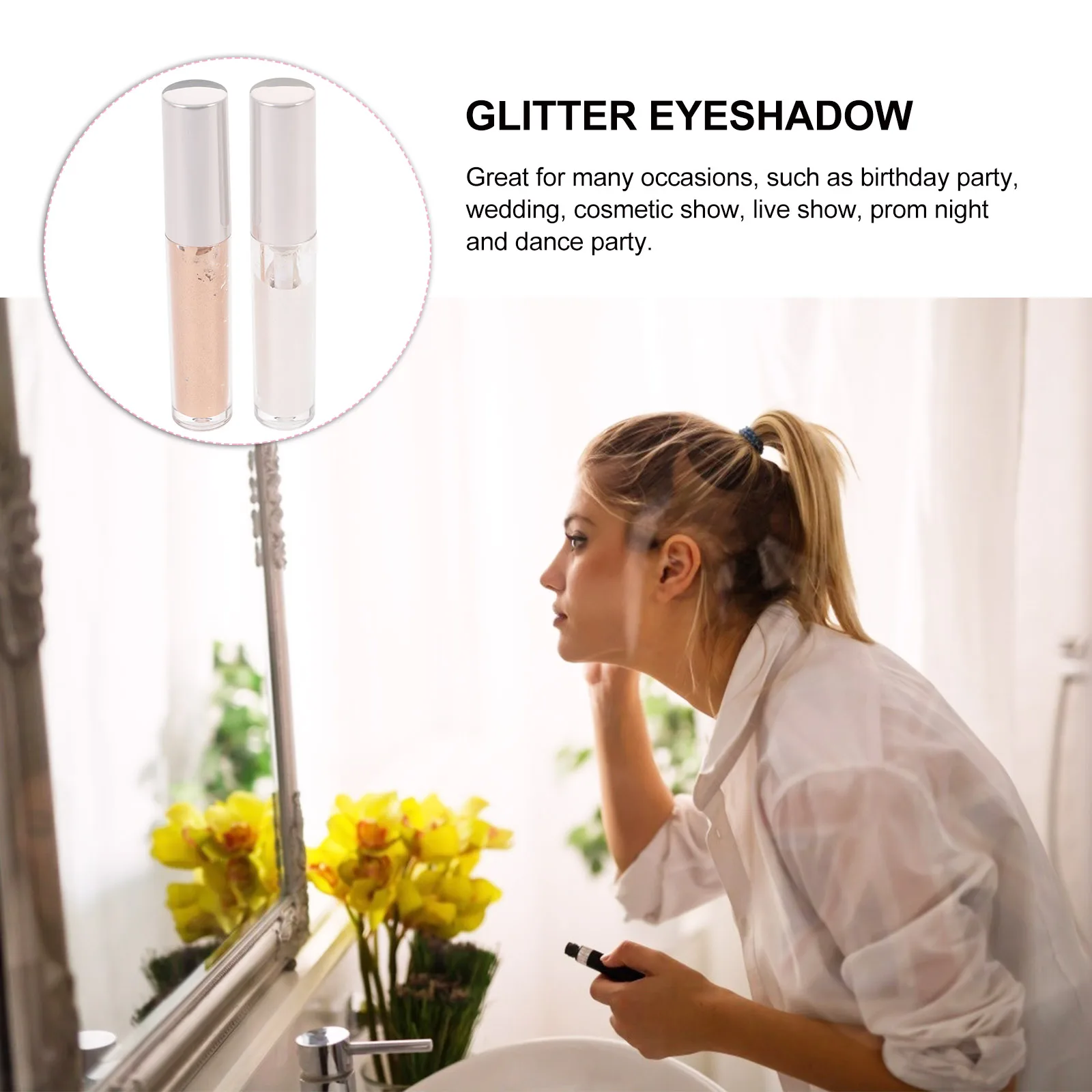 

2pcs Glitter Liquid Eyeshadow Sparkle Long Lasting Waterproof Shimmer Eye Makeup Highlighter Pearlescent Tools For