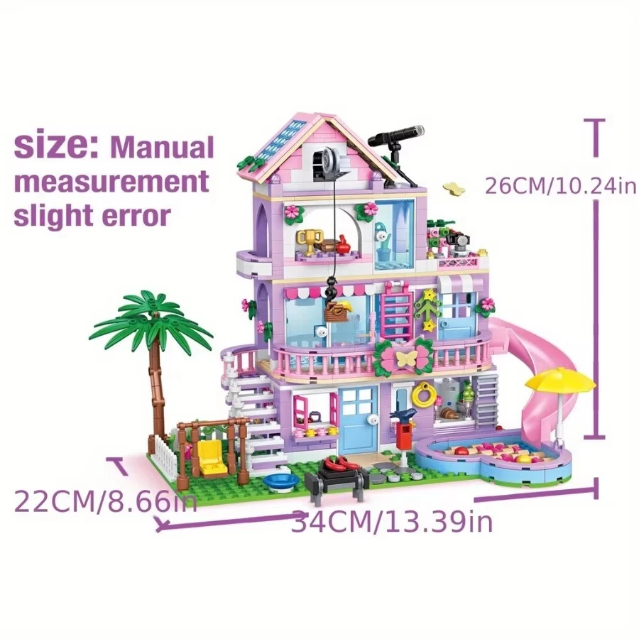 775PCS Summer Pool Villa MOC Building Blocks Set, STEM DIY House Model with Slide, Birthday Holiday  Gift for Girls Kids & Teens - view 6