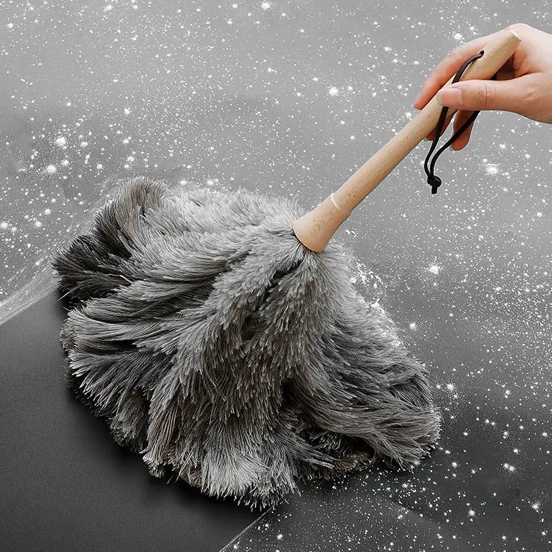 Feather Duster Wooden Handle Duster Anti-static Dust Removal Dusters Ostrich Duster Feather Fur Brush For Home Cleaning Tools