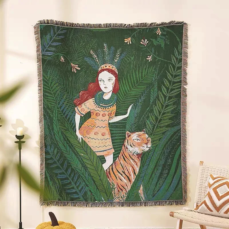 

Современный минималистичный художественный тканый ковер с растительным орнаментом, декоративный настенный гобелен, покрывало для дивана/кровати, домашний текстиль