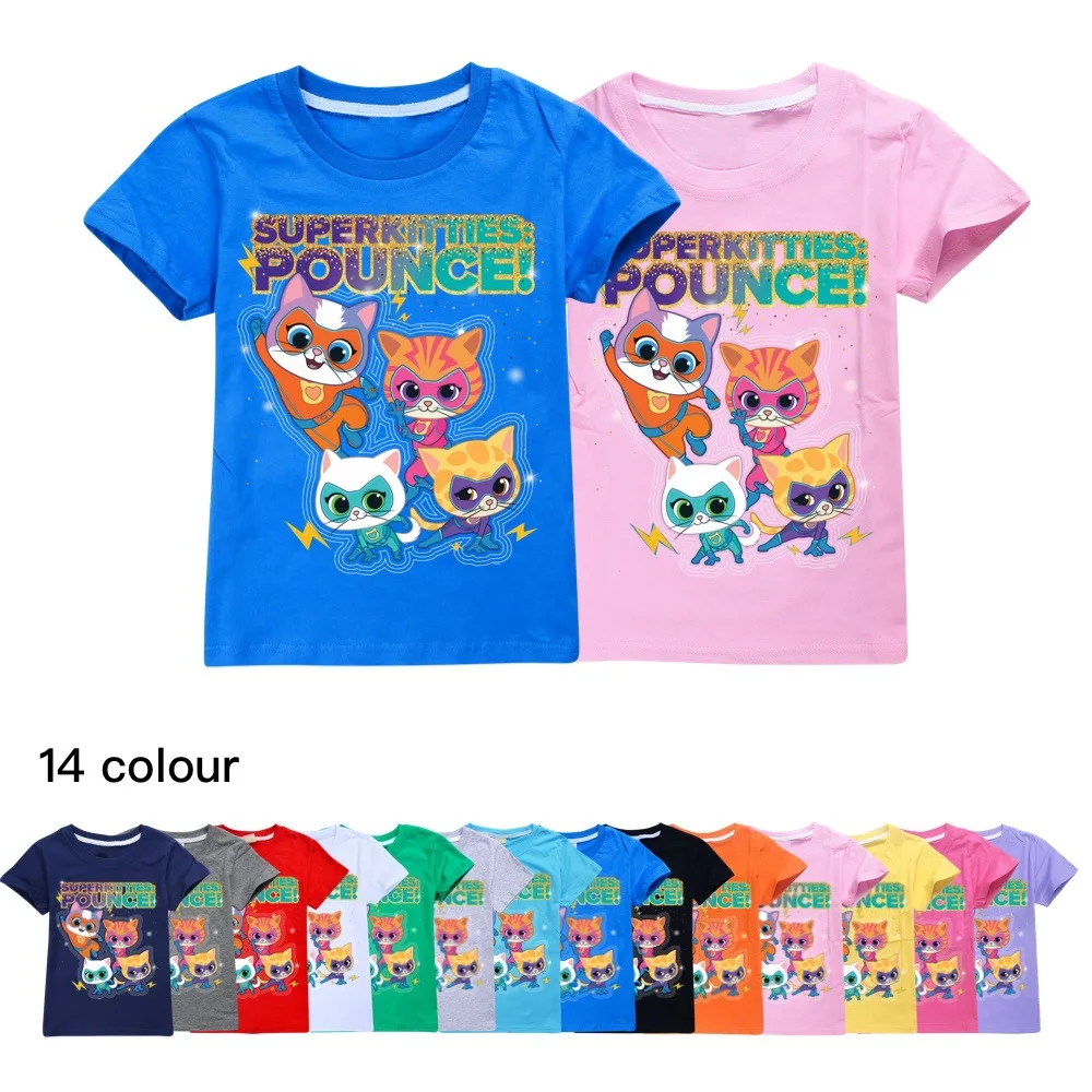 

Super Kitties Kids T-shirt New Game Kids Clothes Summer Baby Boys Cotton T shirt Toddler Girls Short Sleeve Tops 2~14Y 2238