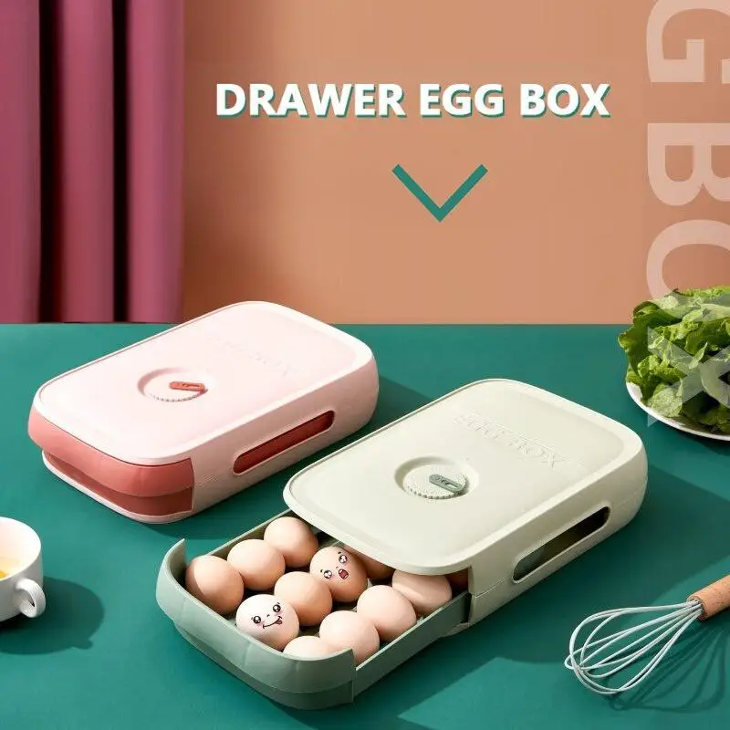 1Pc Space Saving Drawer Type Refrigerator Egg Holder with Lid Breathable Fresh Keeping Household Storage Box