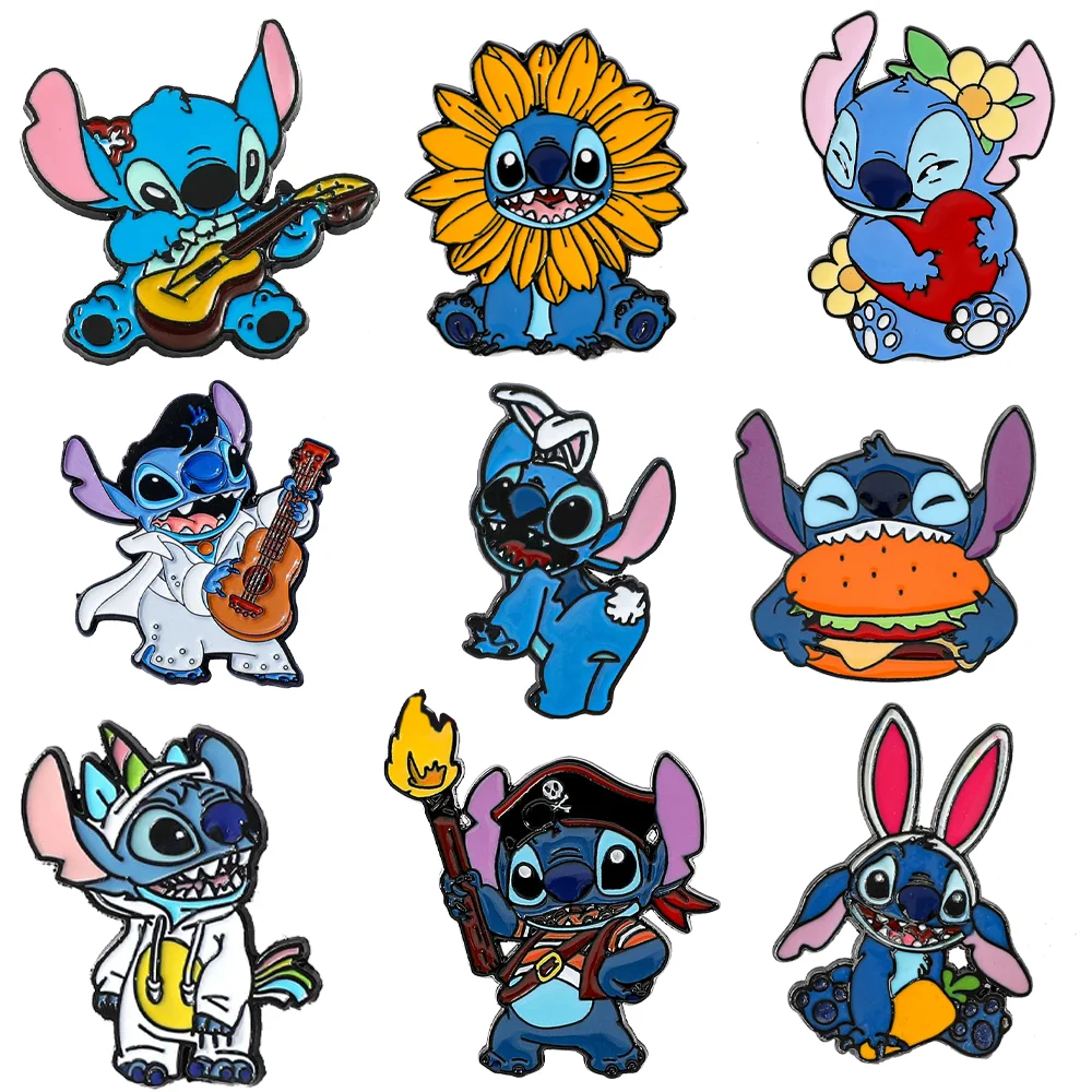

9 Pcs Personality Character Brooch Changeable Cute Stitch Enamel Pin Backpack Clothing Jewelry Metal Badge Accessories Gift