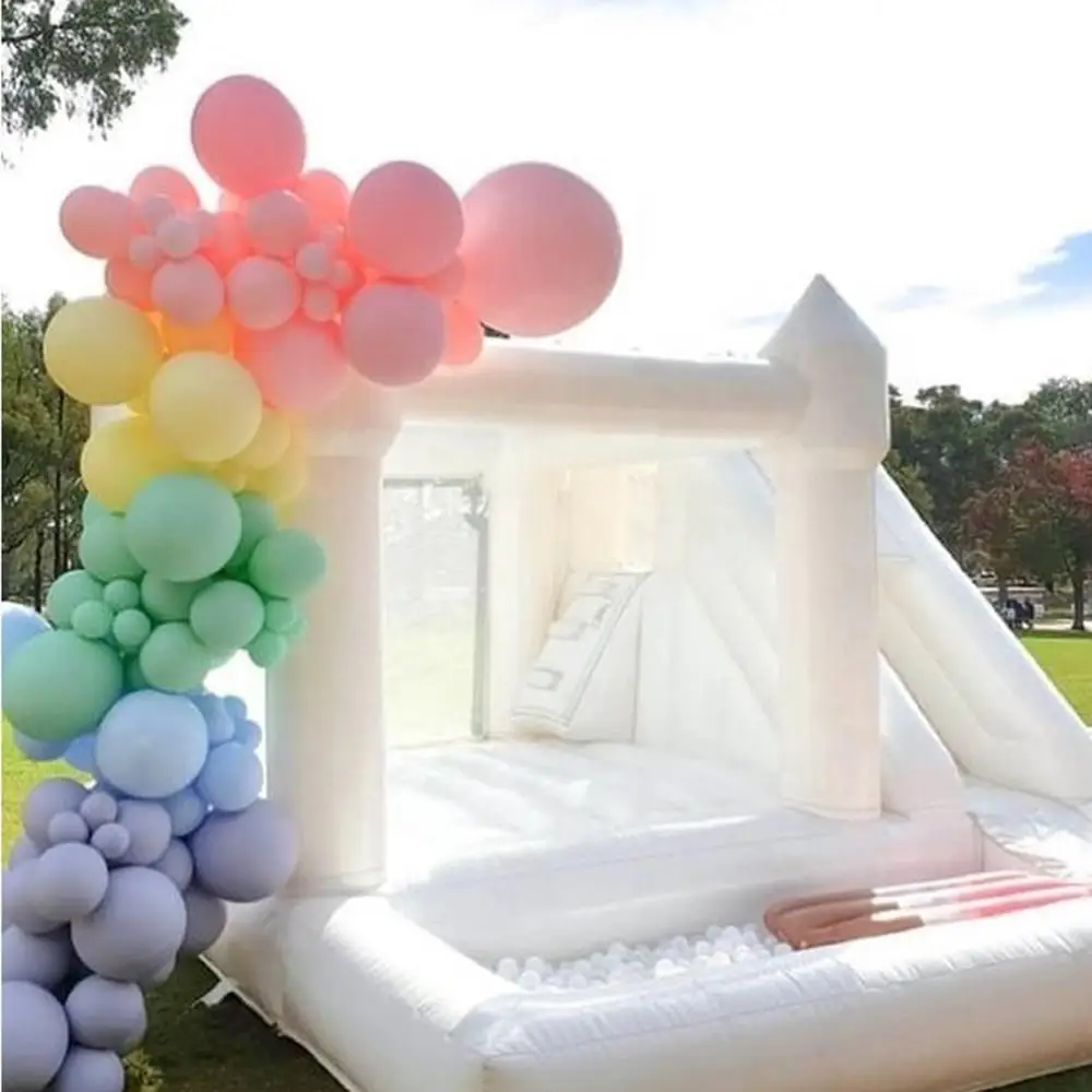 

Outdoor Rental Inflatable White Bounce House Bouncer Castles Wedding Bouncy Jumping Castle Jumper with Slide Ball Pit for Kids