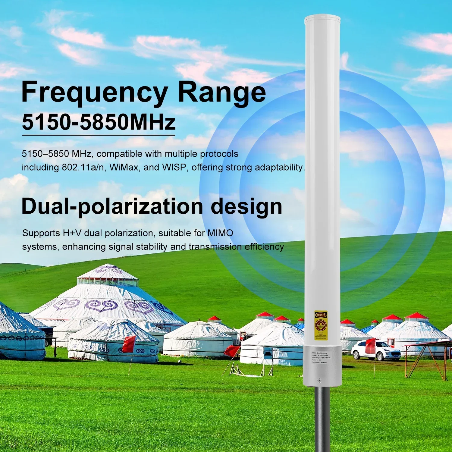 SUNCOMM AN-5158 Outdoor WiFi Antenna 5.1-5.8GHz 2x2 MIMO Omnidirectional 13dBi 5G Fiberglass
