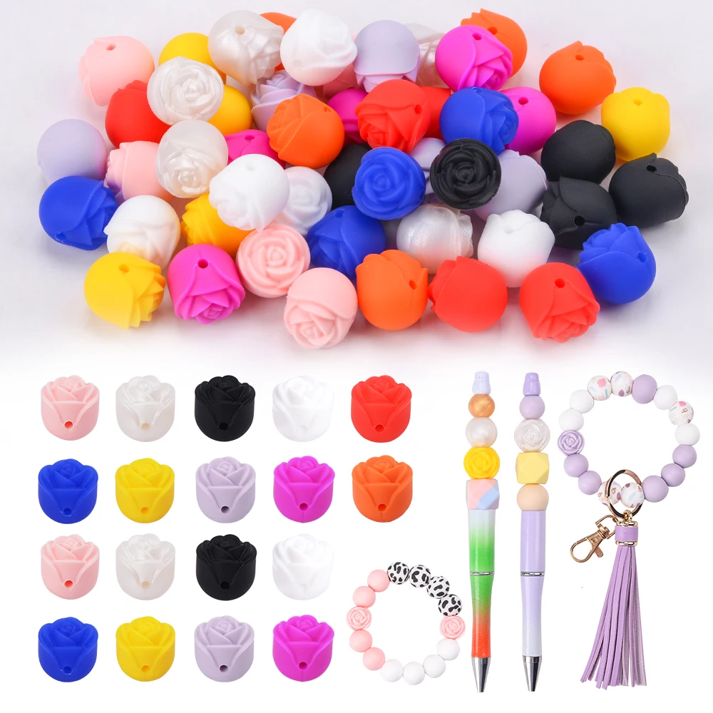 LOFCA 10-30 Multicolor Rose Beads BPA Free Baby Teething Beads DIY Accessories for Pacifier Chain Jewelry Accessories
