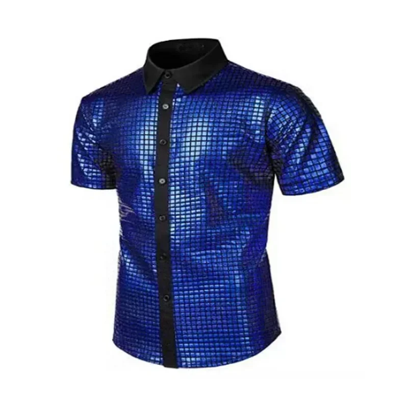 

Cosplay 70s Disco Men's Shiny Gold Sequin Nightclub Shirt Club Shirt Party Wedding Glitter Men Shirt Stage Singer Prom Costume