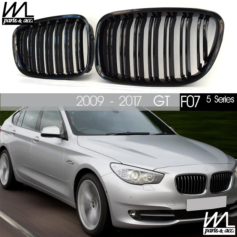 

Front Bumper Grille Grill Dual Slat For BMW 5 Series Gran Turismo F07 2009-2017 Gloss Black ABS Plastic Racing Kidney Grilles