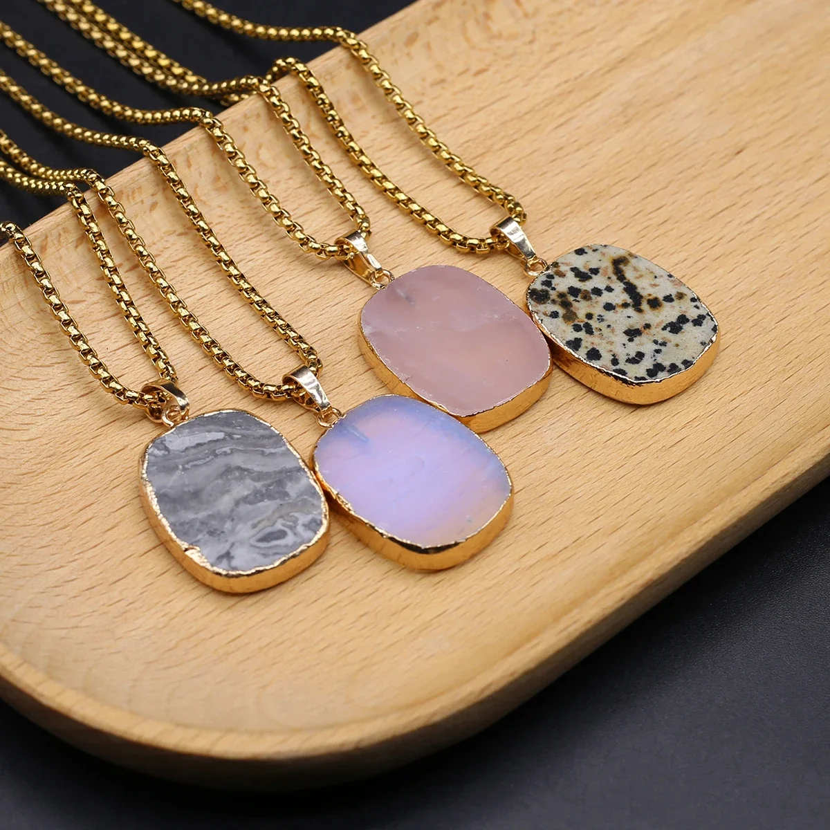 

5PCS Wholesale Natural Stone Flash Labradorite Damation Jasper Pendent Choker Stainless Steel Necklace Jewelry for Women New