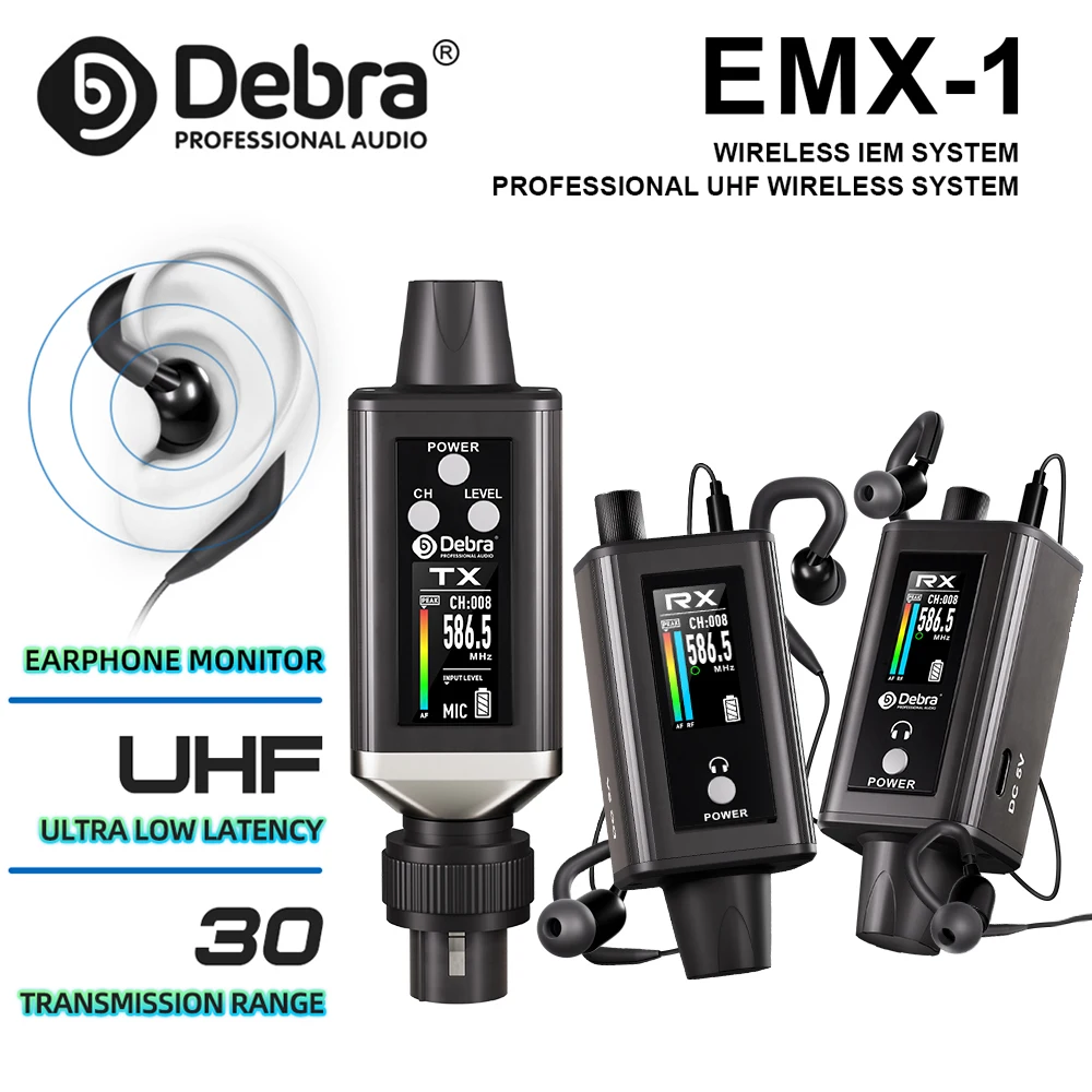 

Debra EMX-1 Аудио УВЧ Стерео IEM Беспроводная система мониторинга Портативная перезаряжаемая с 16-регулируемой частотой на экране