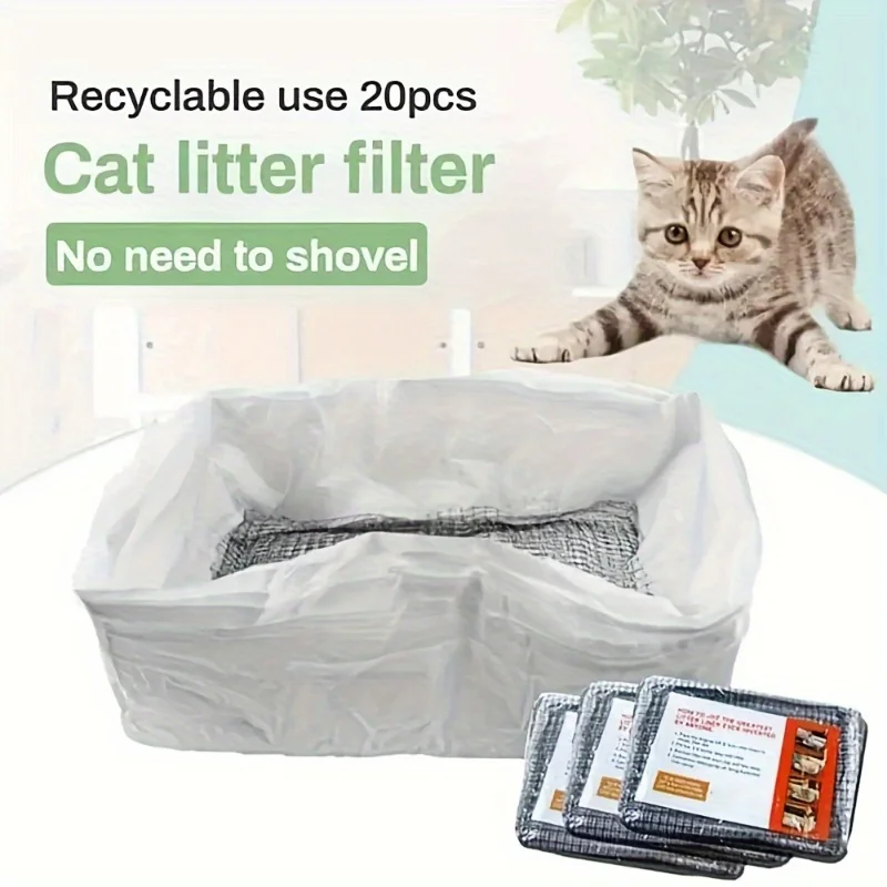 10pcs Washable Cat Supplies Grid Filter Bag Plastic Easy To Use Designed for Pet Litter Box Liners Clean Hands-free Fecal Filter