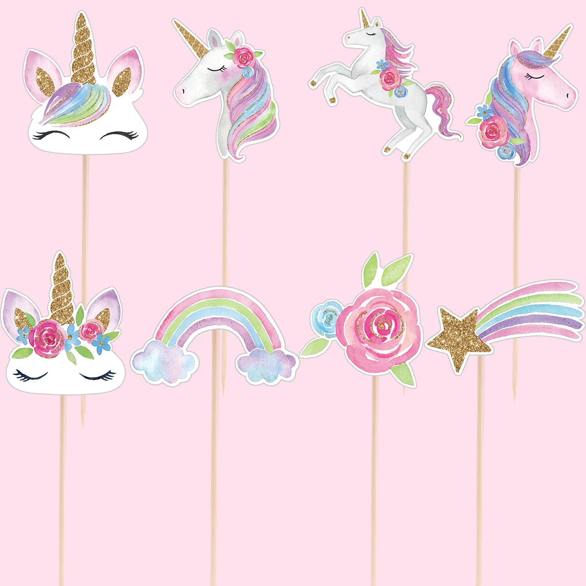 24Pcs Carton Unicorn Cupcake Topper Colorful Rainbow Paper Toppers For Kids Unicorn Birthday Party DIY Cake Decoration Supplies