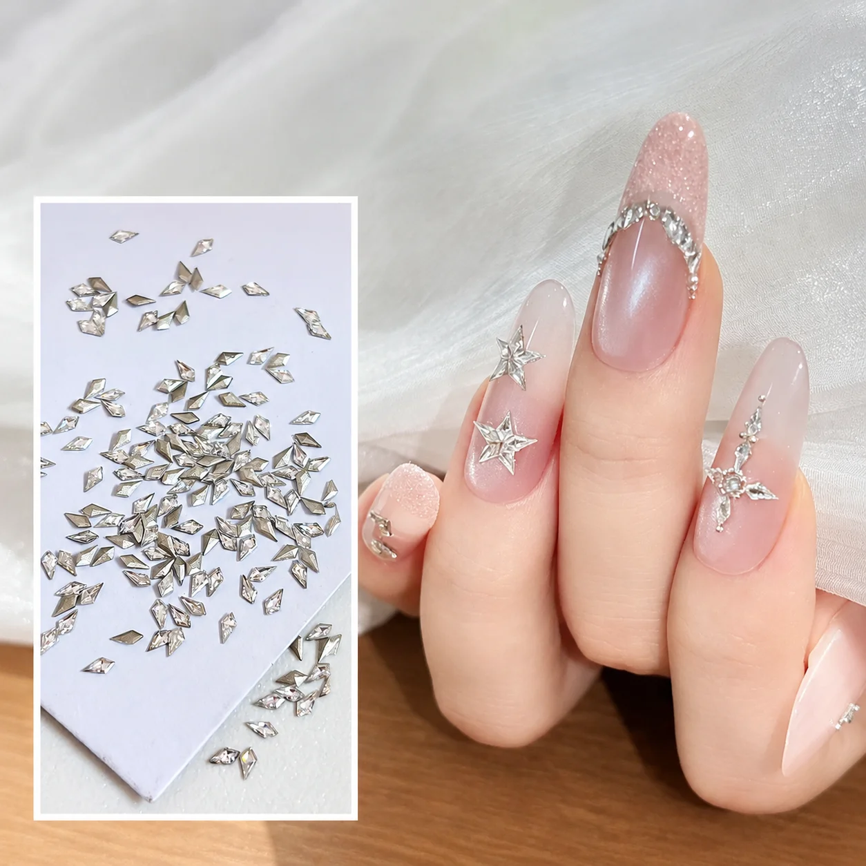 50pcs Clear Zircon Nail Charms Ice Arrow Inverted Edge Rhinestones 3D Shiny Nail Art Decorations DIY Manicure Accessories