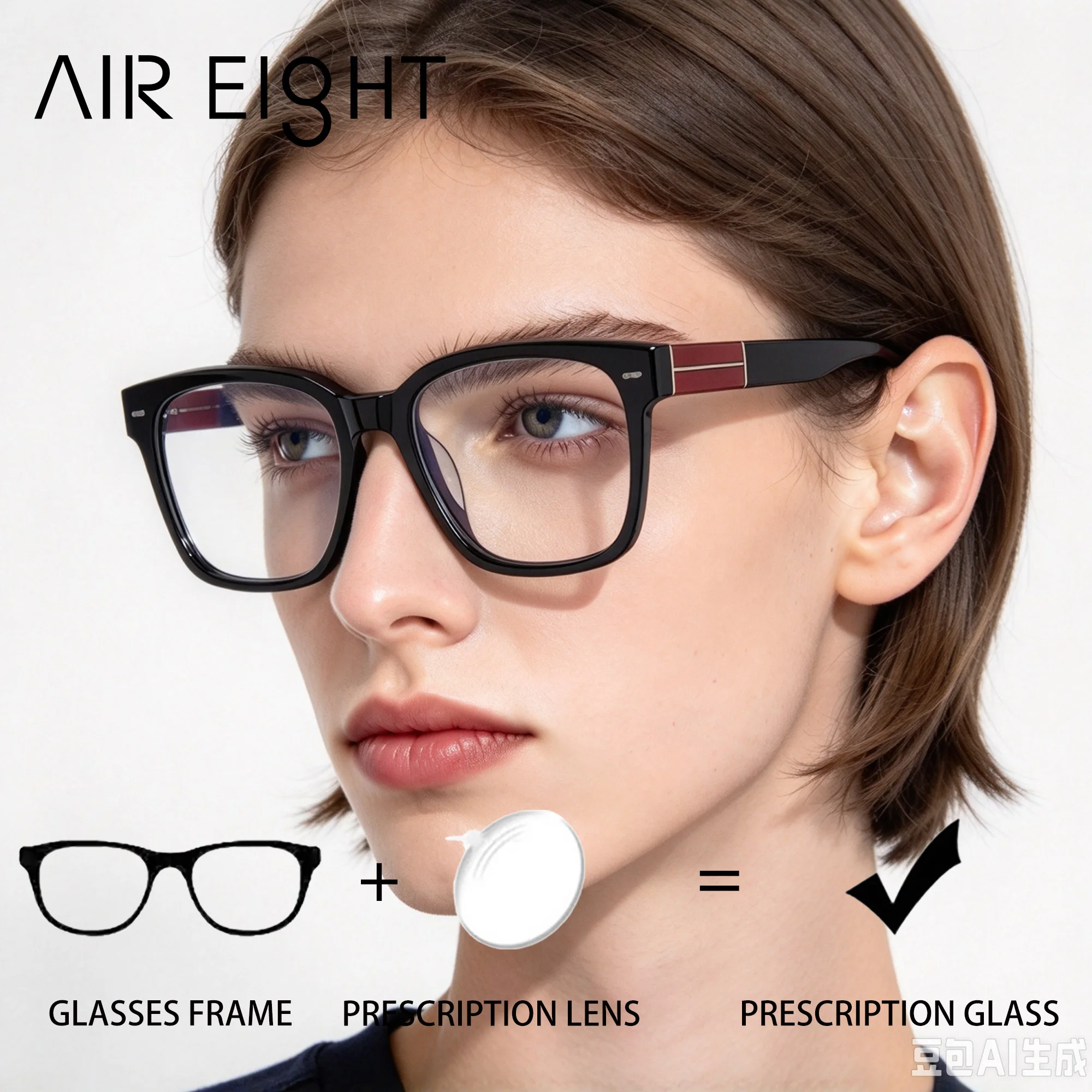 AIR EIGHT Square Acetate For Women And Men Prescription Eyeglasses Progressive Lenses Myopia Blue Light Blocking Glasses