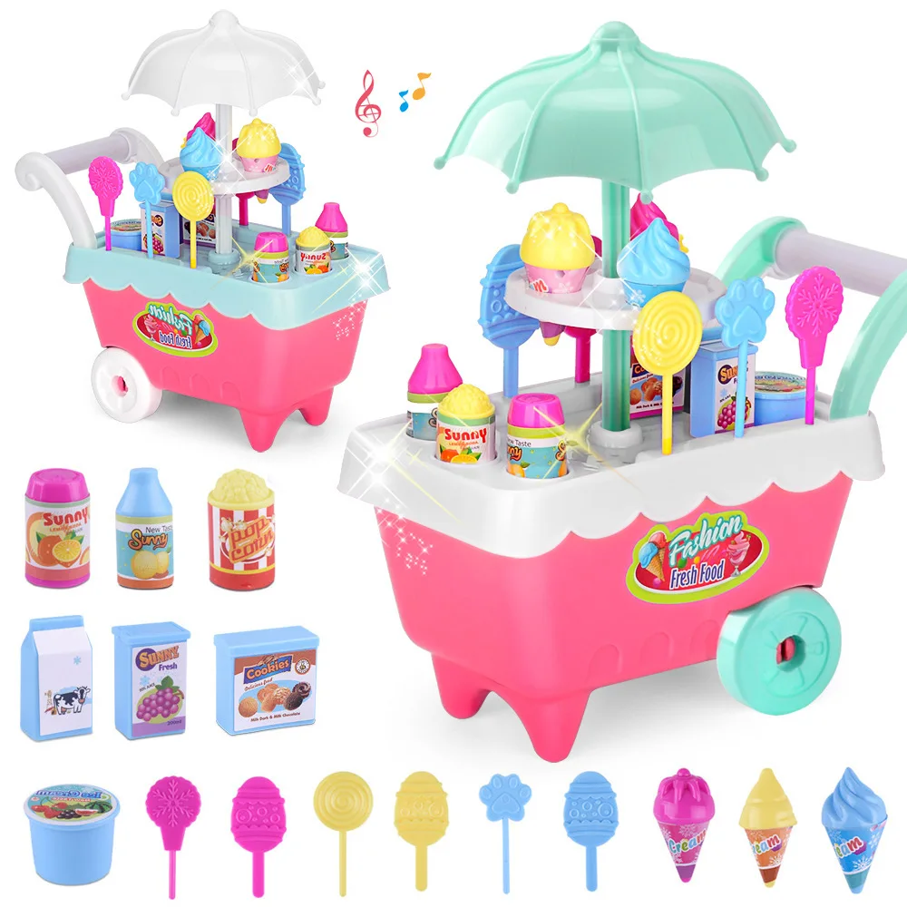 

Creative New Mini Ice Cream Hand Push Cart Children DIY Puzzle Parent-child Interaction Girls Play House Toys Birthday Gifts