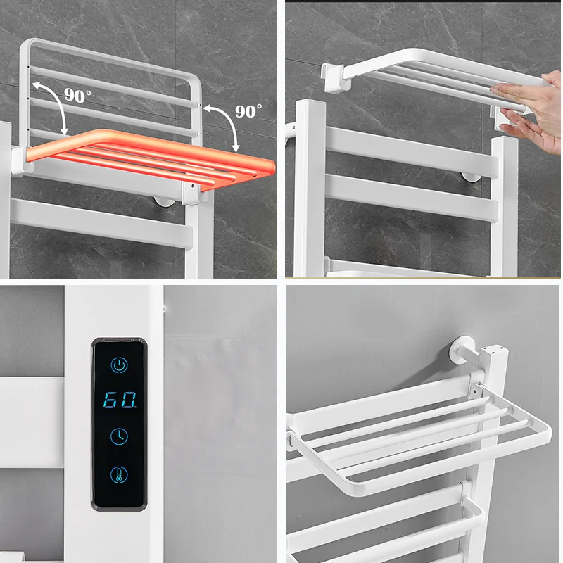Thermostatic Electric Towel Rack LCD Cloth Dryer Towel Bar IPX4 Waterproof Bathrobe Rack Space Aluminum Bathroom Hardware Set