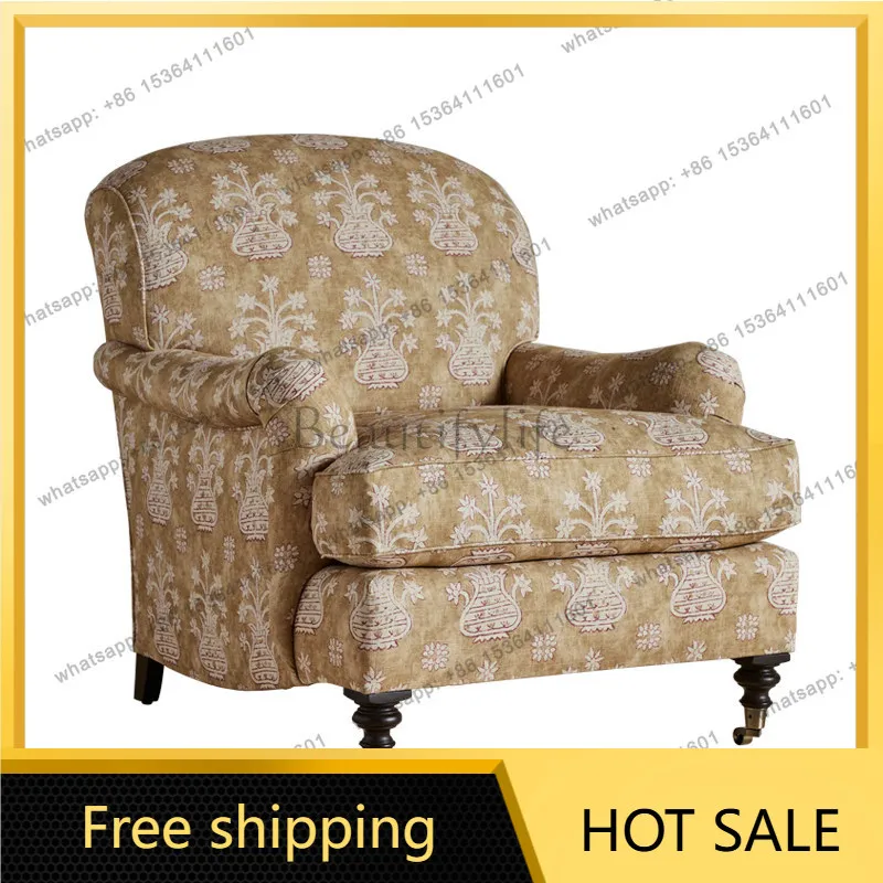 PG French antique solid wood sofa chair balcony printing retro living room home removable single sofa
