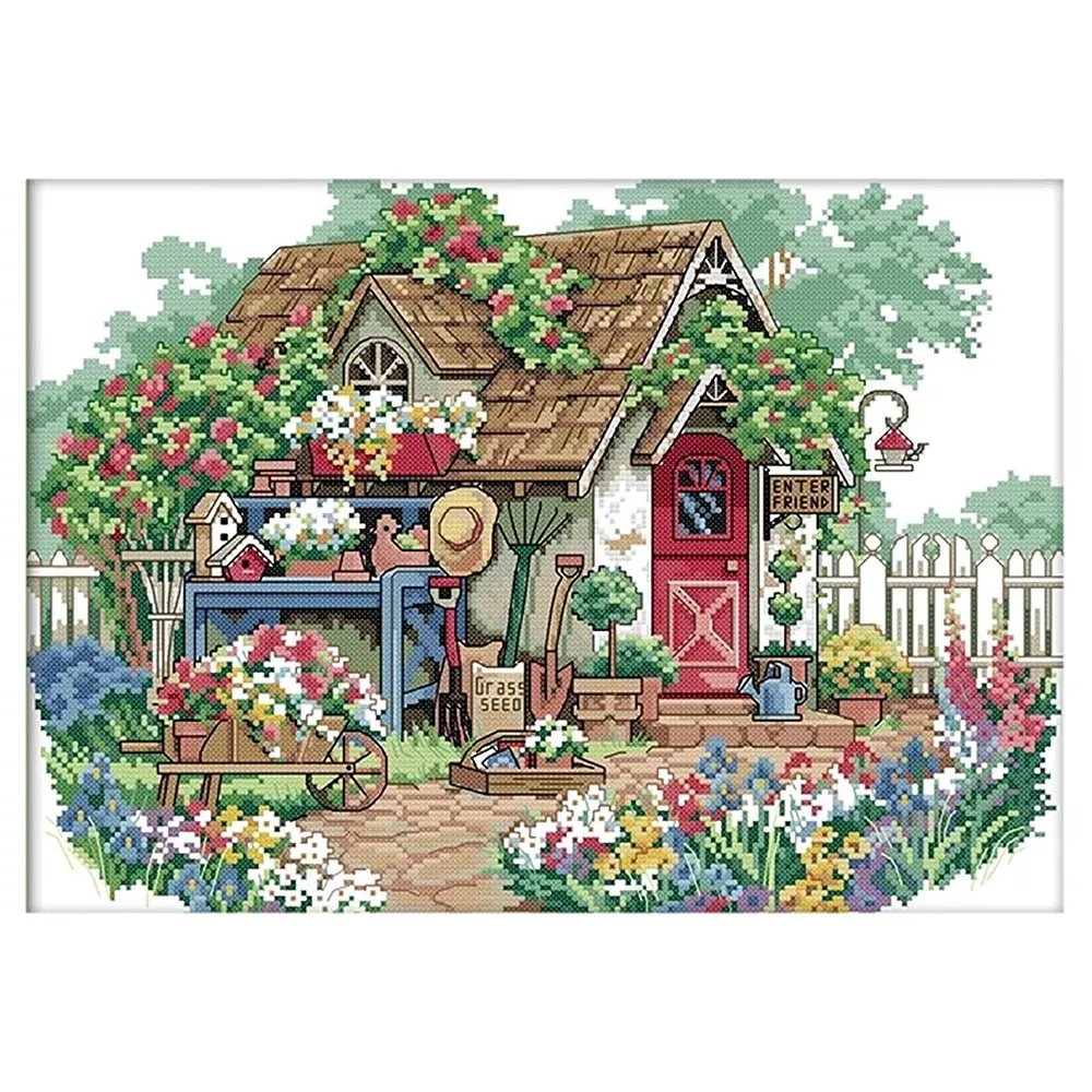 

Stamped Kits Beginners Embroidery Kits for Adults Printed Stitching DIY Kit -Flower Cabin