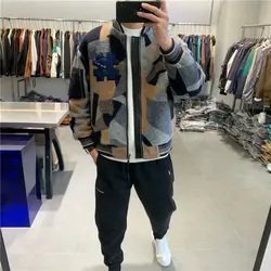 New Fashionable Design Printed Baseball Collar Men's Trendy Brand Loose Warm Bread Jacket