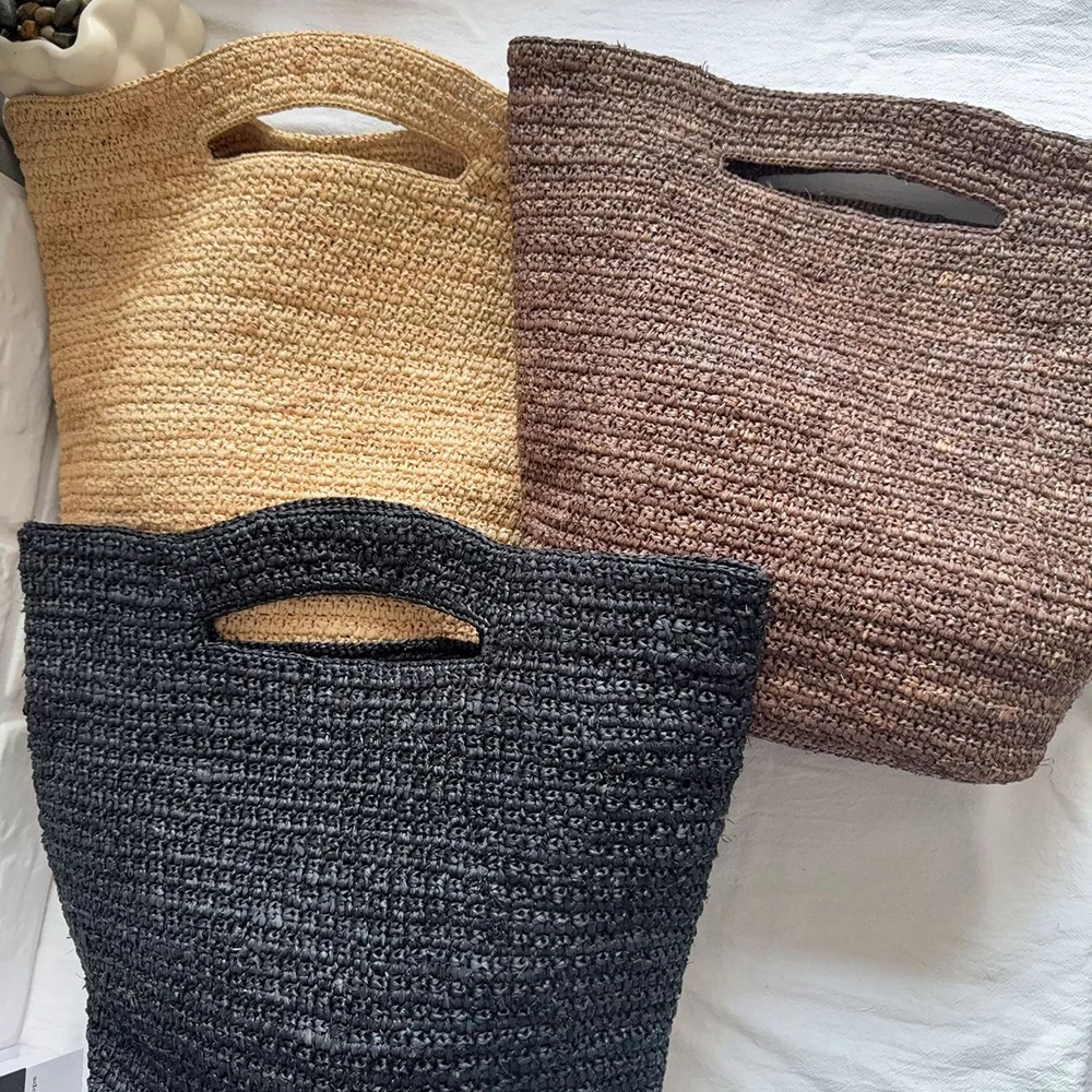 Handmade Raffia Straw Bag Summer Woven Bags for Women Handbags Natural Straw Beach Bag Travel Shopper Tote Purses Women's Bag