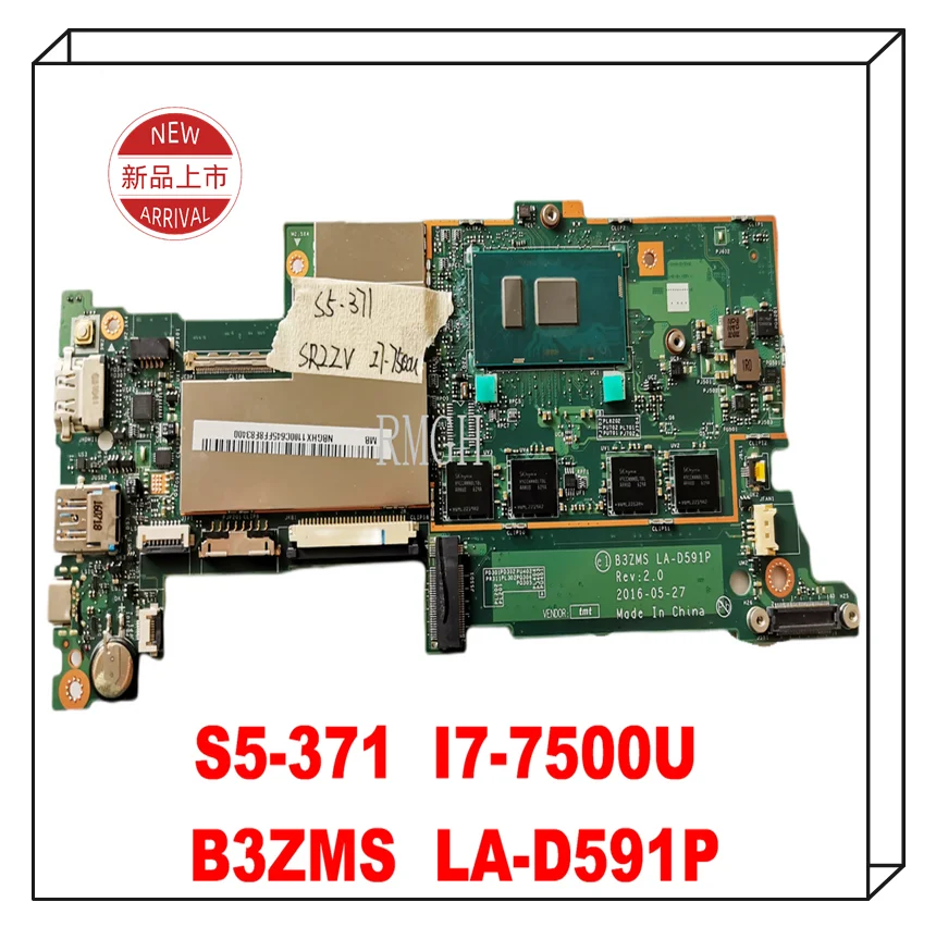 LA-D591P Original genuine for ACER S5-371 laptop motherboard S5-371 I7-7500U B3ZMS  tested good free shipping 100% tested good