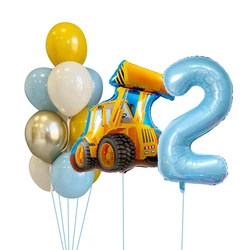 13pcs Construction Tractor Vehicle Balloon Blue Series Number Balloons for Boy's Construction Happy Birthday Party Decorations