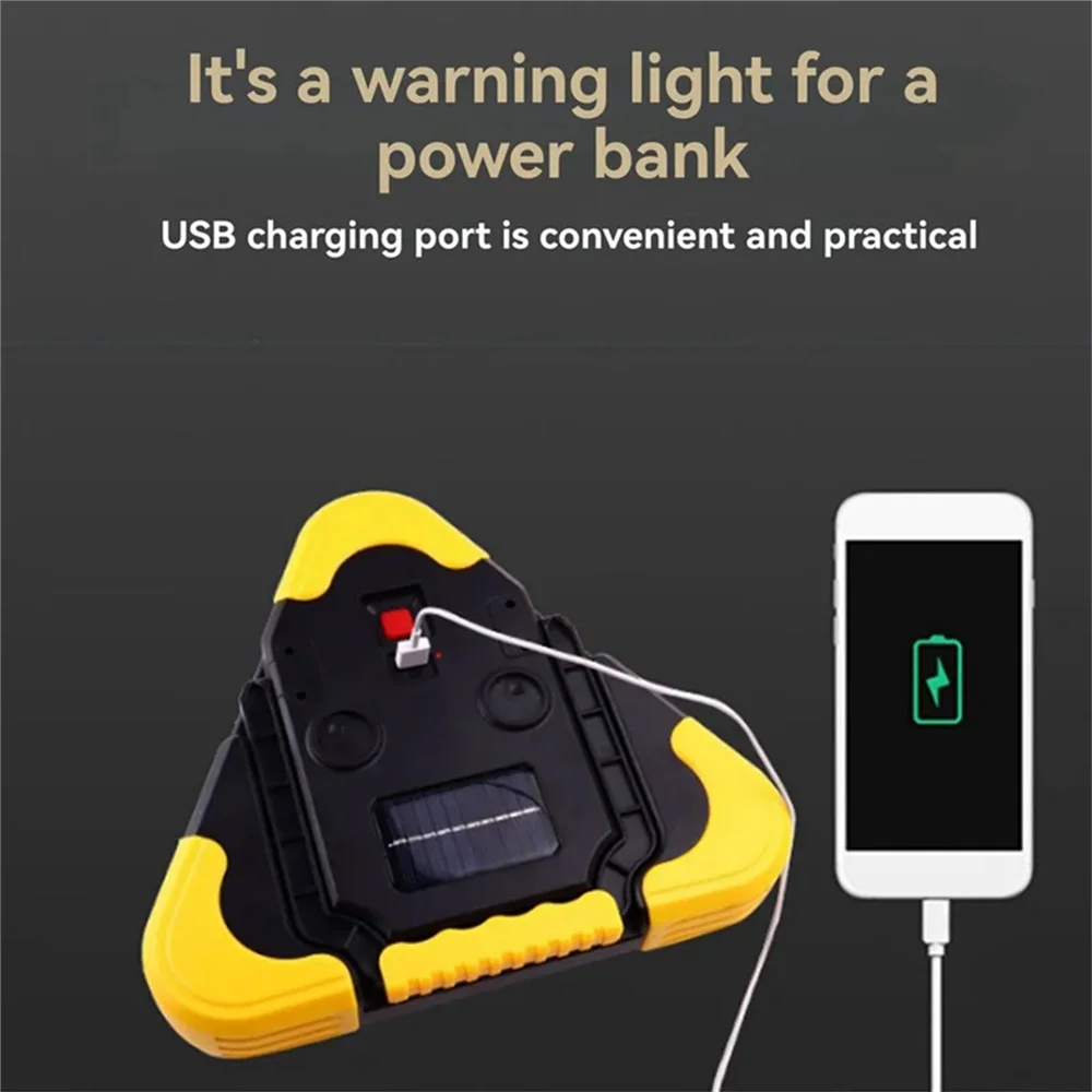 Solar Emergency Triangular Roadside Warning Light USB Super Bright LED Work Lights for Car Repairing Camping Hiking Hunting