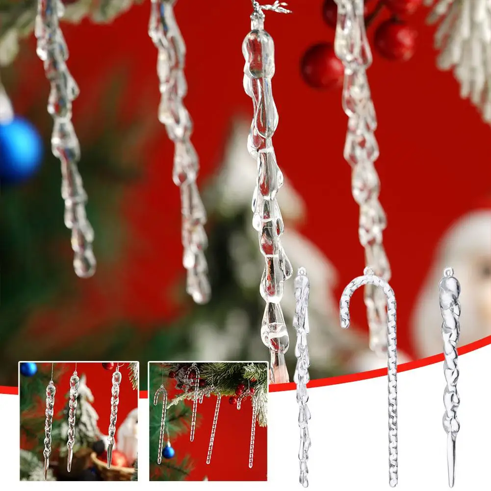 12Pcs Glass Icicle Ornaments Christmas Decoration Acrylic Kit Icicles Ornament Clear Xmas Christmas Wedding Tree Plastic