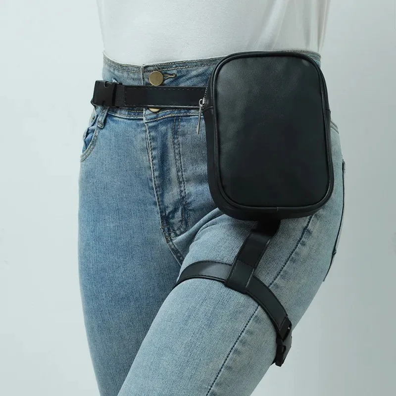 Peicees Damen-Beintasche mit Beinriemen, Leder-Oberschenkeltasche für Motorrad-Kostümzubehör, modische Gürteltasche, Gürtelbeutel