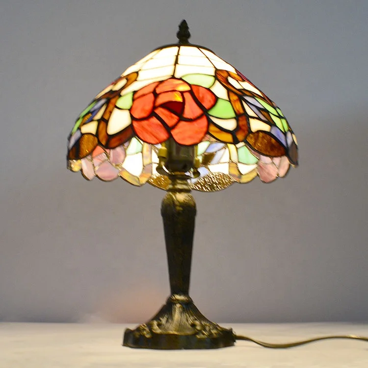 10 Inch Mediterranean Cone Stained Glass LED Lamp AC Handmade Warm White Decorative Table Light Living Room