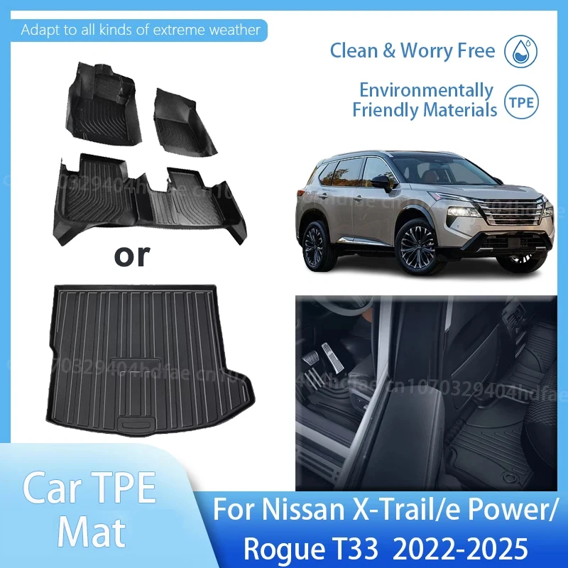 

TPE Car Floor Mat For Nissan Rogue X Trail T33 SV X-Trail e Power Cars Accessories 2022-2025 Cargo Liner Rug Foot Pad Cover Rugs