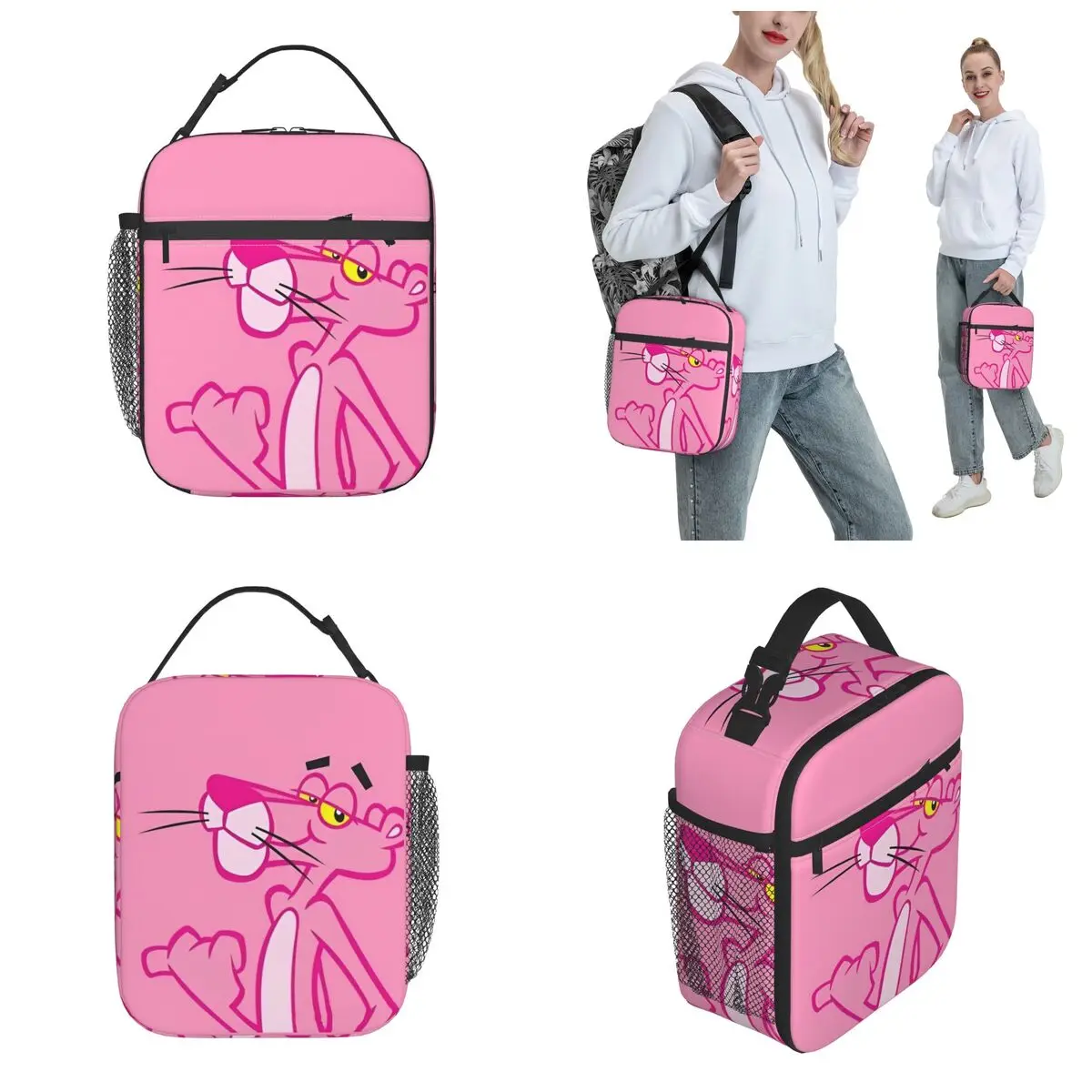 Pink Panther Insulated Lunch Bags Cooler Bag  Meal Container Cartoon Portable Tote Lunch Box Food Storage Bags Beach Picnic