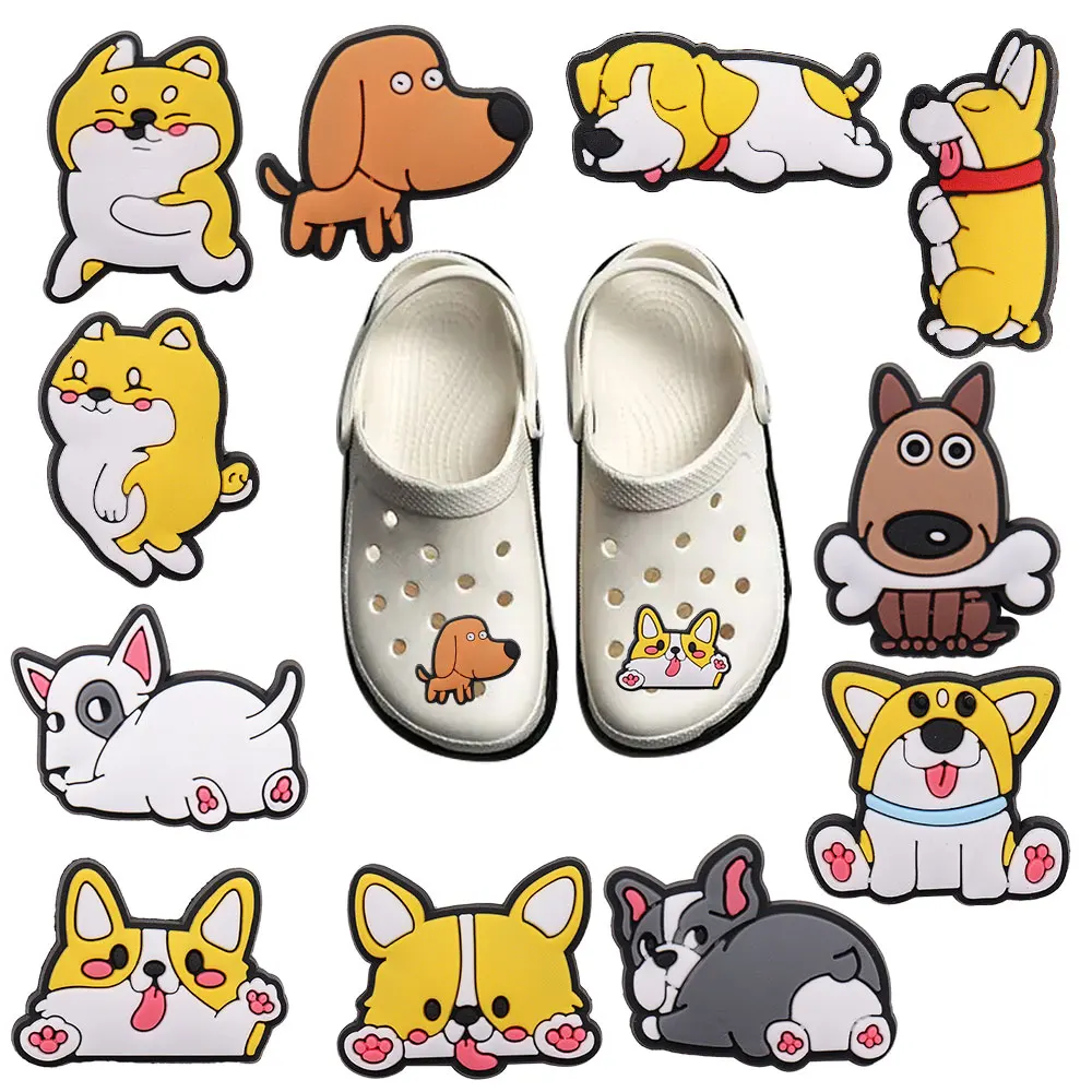 

1-11PCS PVC Kawaii Animal Shoe Charms Fit Wristbands Kinds Of Dog Shoe Decoration Buckle Slipper Accessories Kid Xmas Gifts