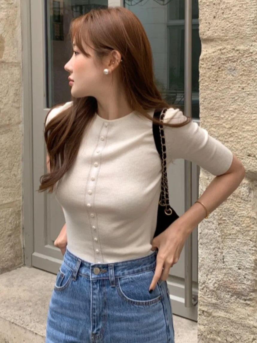 

Chic Autumn Women's Slim Fit ort Sve round Ne Knitted Sweater Casual Commute Sle Medium Softn Other Fabric Blend