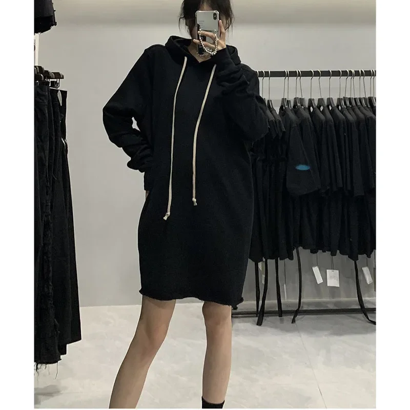 High Street Oversized Rick Men'S Hoodies Y2k Women Clothes Streetwea Owens Sweatshirts Black Solid Color Casual RO Hooded Shirts