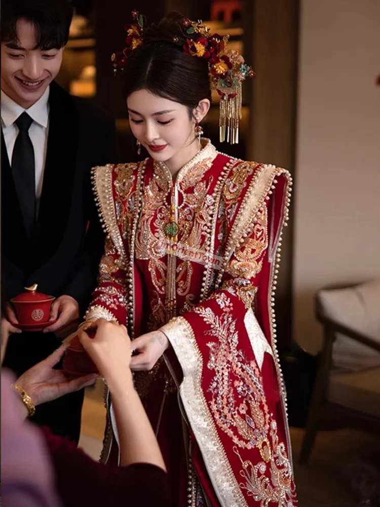 Luxury Hanfu Garment Traditional Wedding Theme Outfit Girl Traditional Xiuhe Costume Ancient China Bride Wedding Ceremony Dress