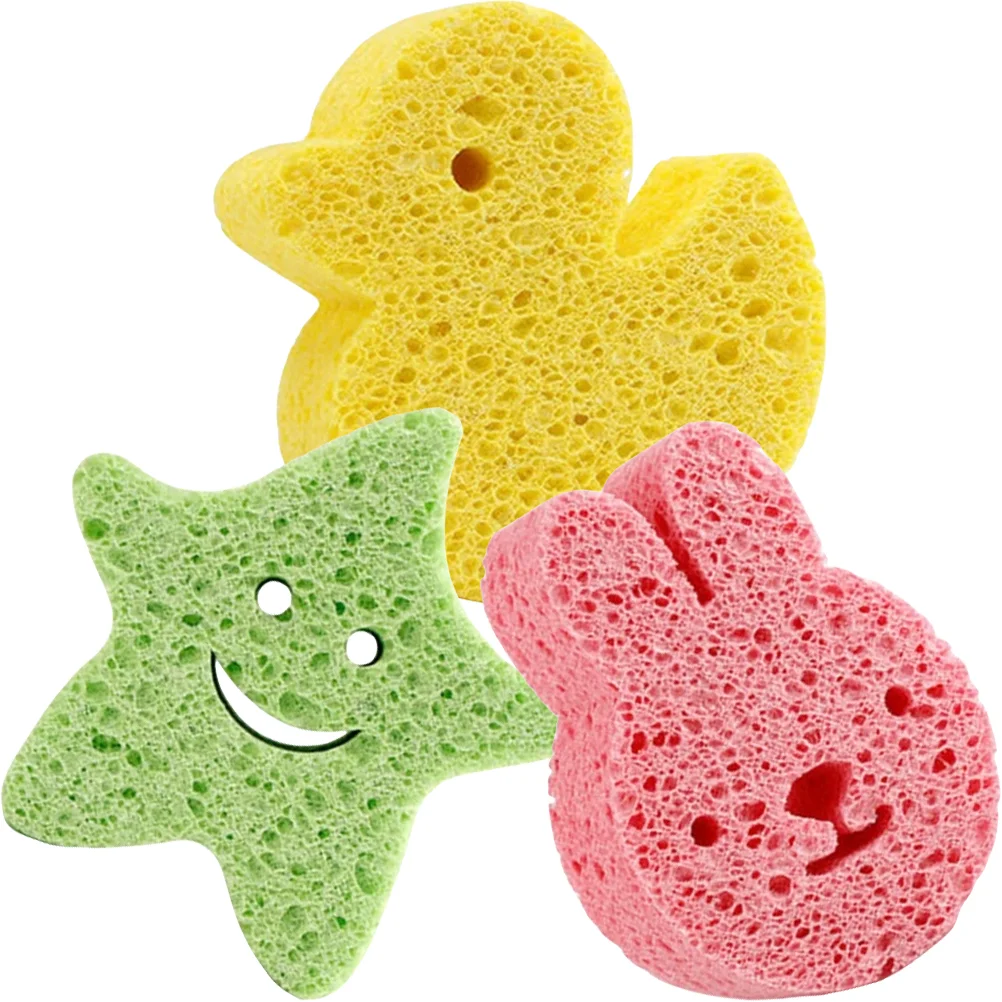 3 Pcs Children's Bath Sponge Kids Accessories Tool Wood Pulp Cellulose Baby Shower Sponges for Bathing Newborn Body Scrubber