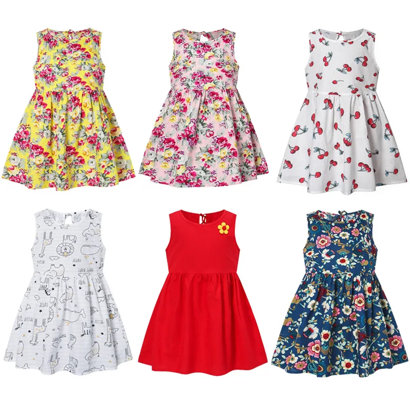 

2024 Summer Children Sleeveless Printed Princess Dress For 6M-6Y Baby Girls Korean Version Style Broken Flowers Dress