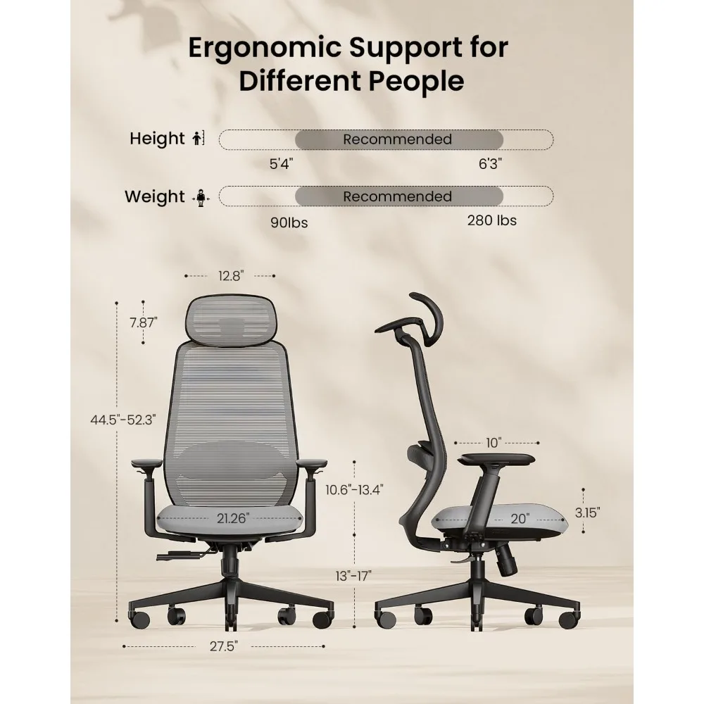 كرسي مكتب مريح ProtoArc - كرسي كمبيوتر شبكي عالي الظهر EC200 مع دعم قطني، ومسند رأس قابل للتعديل ثلاثي الأبعاد ومقعد منزلق #2