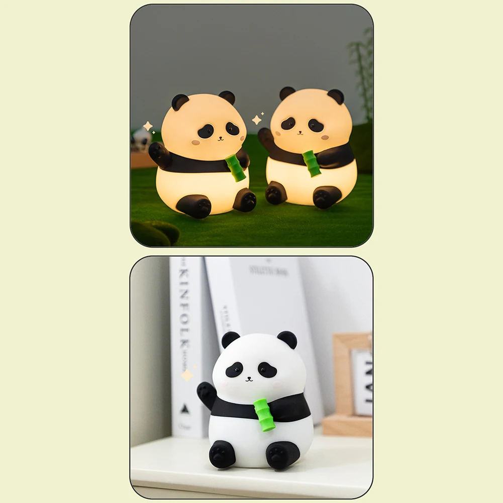 Siliconen Kinderkamer Panda Nachtlampje Dimbaar Schattige Siliconen Panda Touch Lamp Usb Oplaadbare Draagbare Dier Nachtlampje W/ Timer