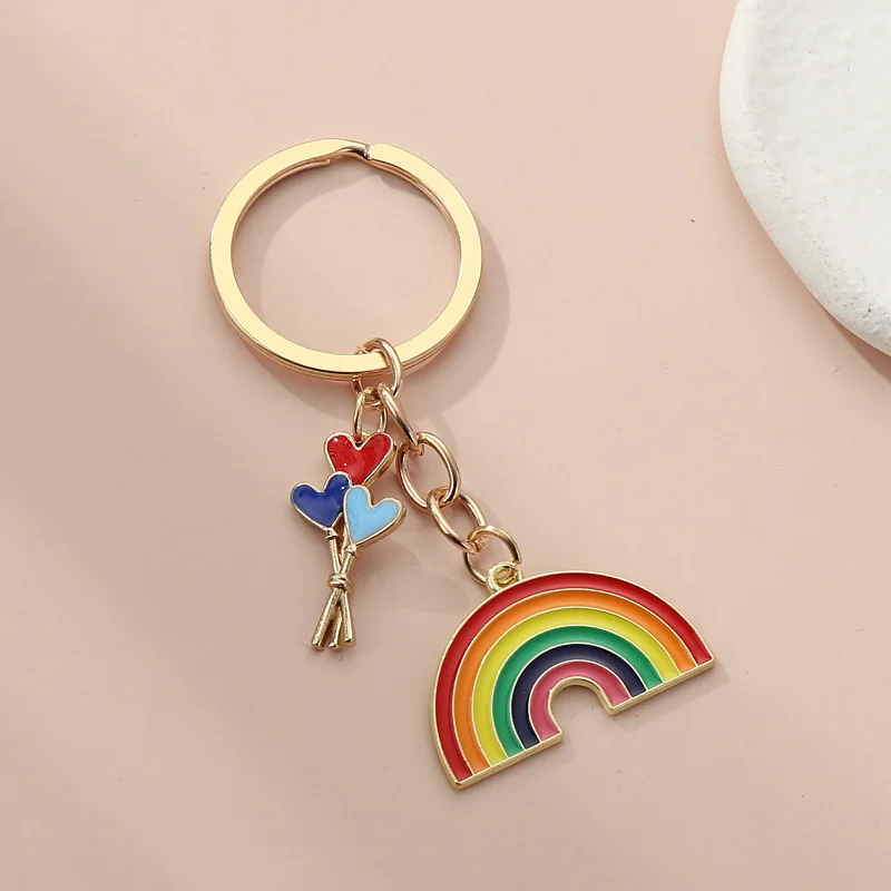 Cute Enamel Rainbow Balloon Keychain Colorful Arched Line Key Ring For Women Men Handbag Accessorie DIY Handmade Jewelry Gifts