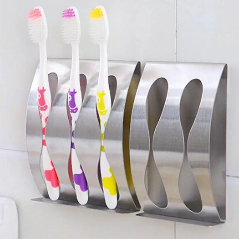 1Pcs Wall Mount Toothbrush Holder 3/2 Hook Self-Adhesive Tooth Brush Organizer Box Stainless Steel Bathroom Accessories 2023