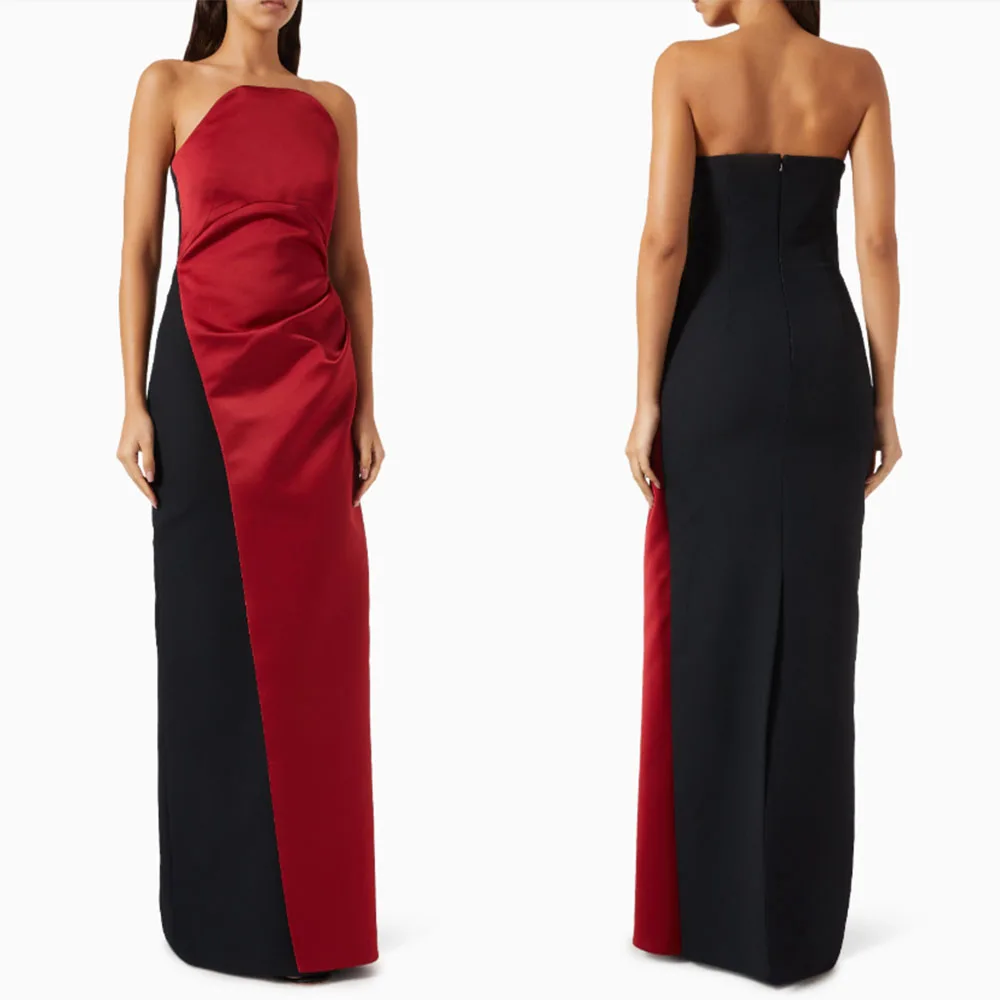 

High Quality Customized Floor Length Color Contrast Backless Sleeveless Strapless Vestido De Festa De Casamento Party Dresses