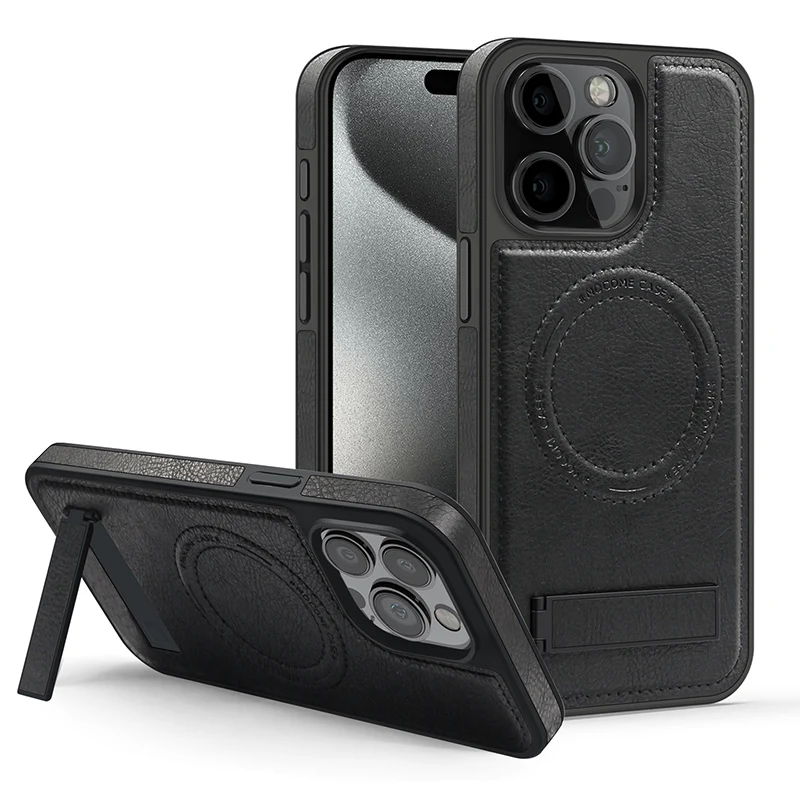 

For Magsafe Magnetic Metal Holder Shockproof Leather Phone Case For IPhone 15 Pro Max 13 12 11 14 Pro Max Plus Bumper Back Cover