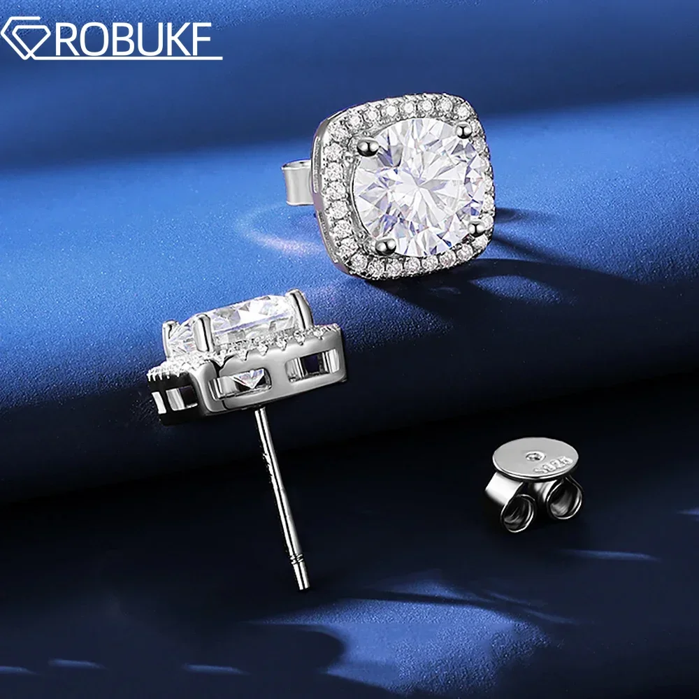 

0.5/1/2CT Square Moissanite Stud Earring for Women Men D Color Diamond S925 Silver Plated 18K White Gold Ear Studs GRA Certified